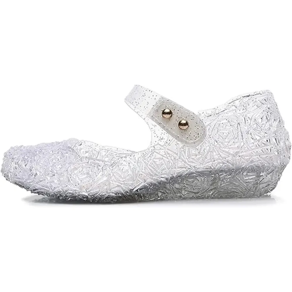 OMGard Little Girls Size 11 Clear Glitter Flats Floral Mary Jane Jelly Shoes - Picture 4 of 5